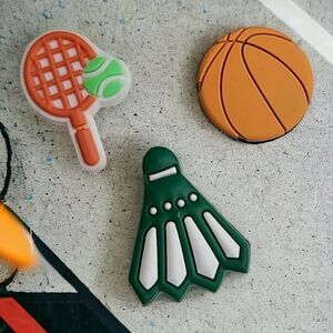Badminton Tennis Basketball Rubber Shoe Charm Croc Jewelry 3pc Combo Sports Pack